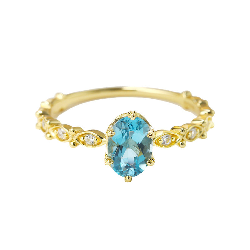 Vintage S925 Silver London Blue Topaz Marquise Ring