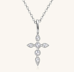 925 Sterling Silver Moissanite Cross Necklace