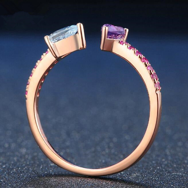 925 Silver Amethyst and Simulated Diamond Ring