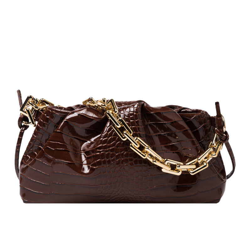 Trendy Women's Crocodile Texture Cloud Bag with Chain