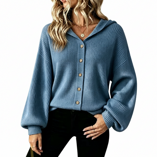 Kiera Hooded Balloon Sleeve Cardigan