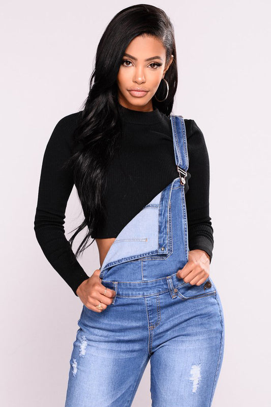 Women's Ripped Jeans with Suspenders