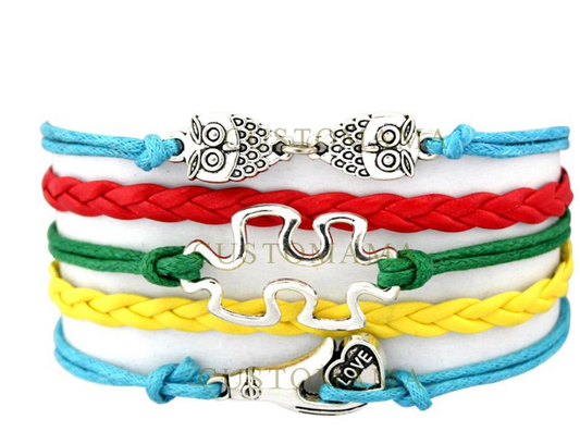 Handmade Bangle Bracelet-Owl and Bird Charms