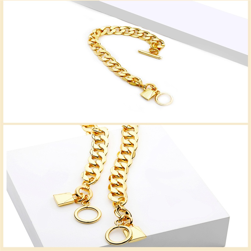Gold Cuban Chain Bracelet with Padlock Charm — Toggle Clasp