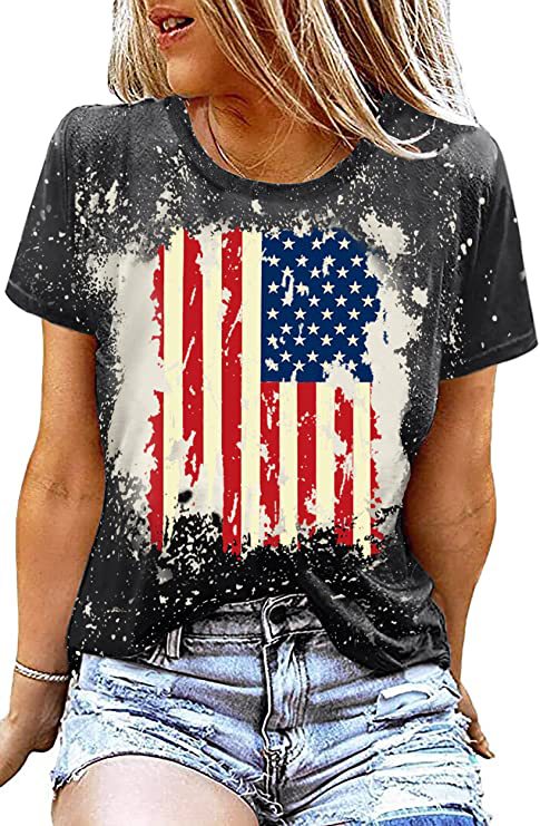 Women's Patriotic Flag Print T-Shirt