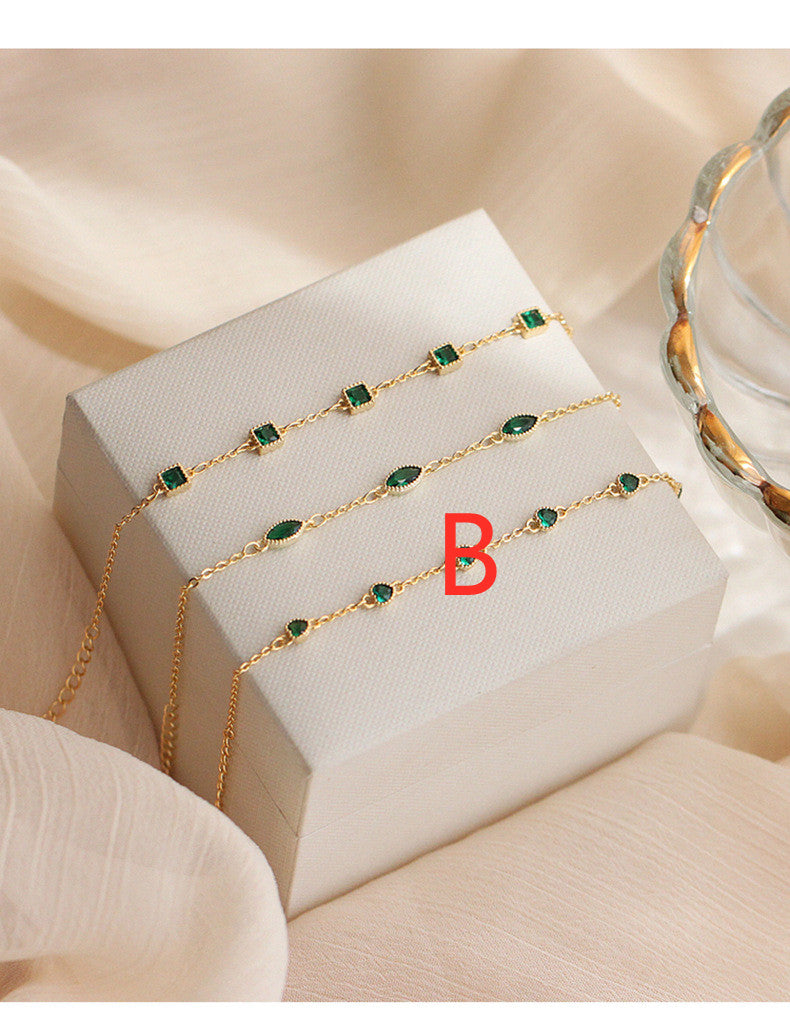 S925 Silver 14K Gold Plated Emerald Zirconia Bracelet