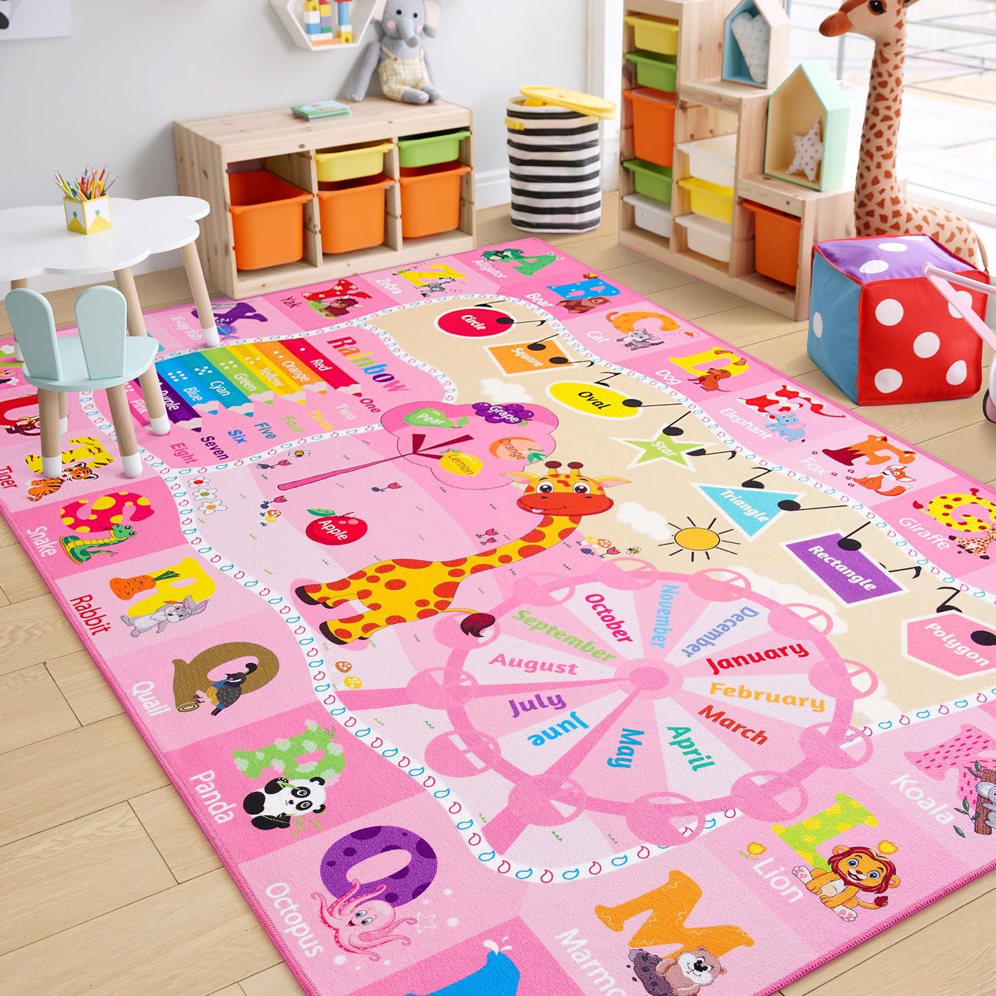 Kids Educational Playroom Area Rug – ABC, Animals & Colors, Non-Slip