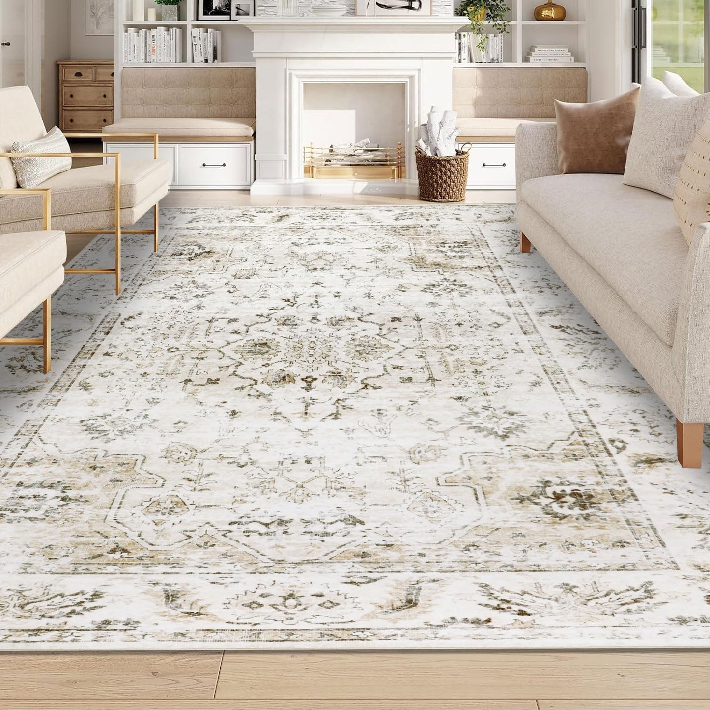 Washable Boho Area Rug – Non-Slip Vintage Distressed Design