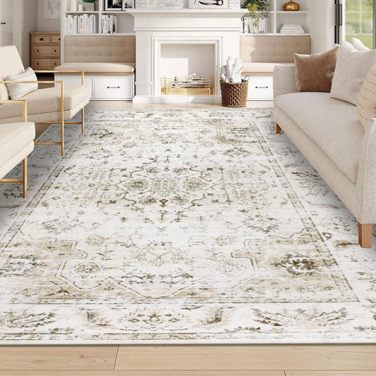 Washable Boho Area Rug – Non-Slip Vintage Distressed Design