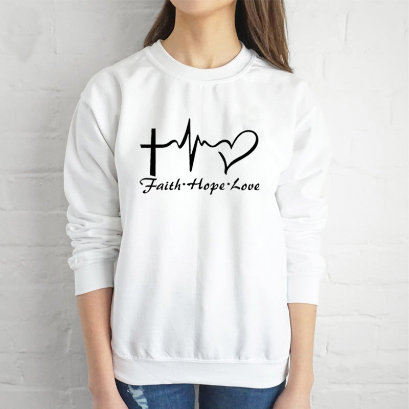 Faith Hope Love Long Sleeve Sweatshirt – Heartbeat Graphic Pullover in 5 Colors