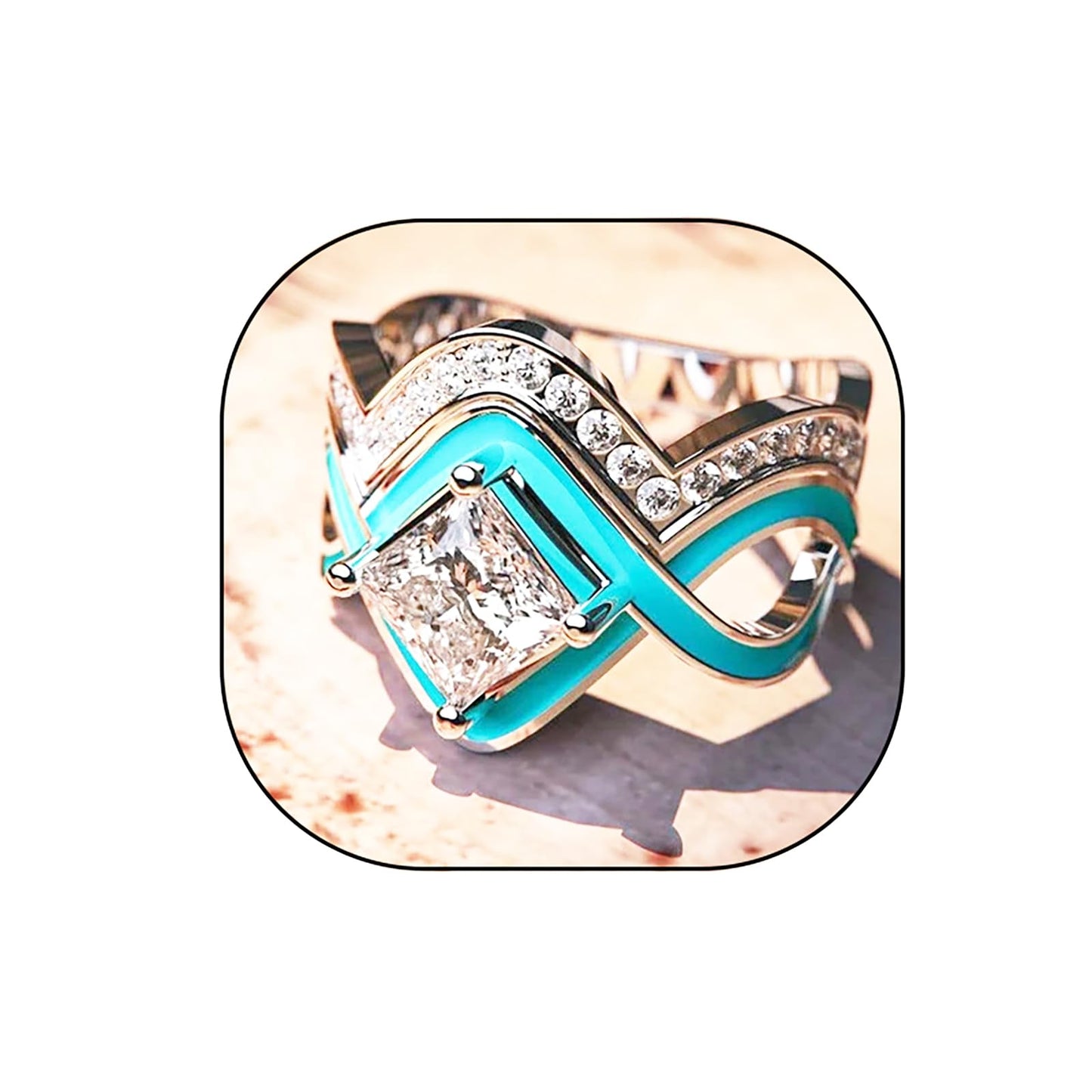2PCS Western Jewelry - Natural Turquoise & Simulated Diamond Ring