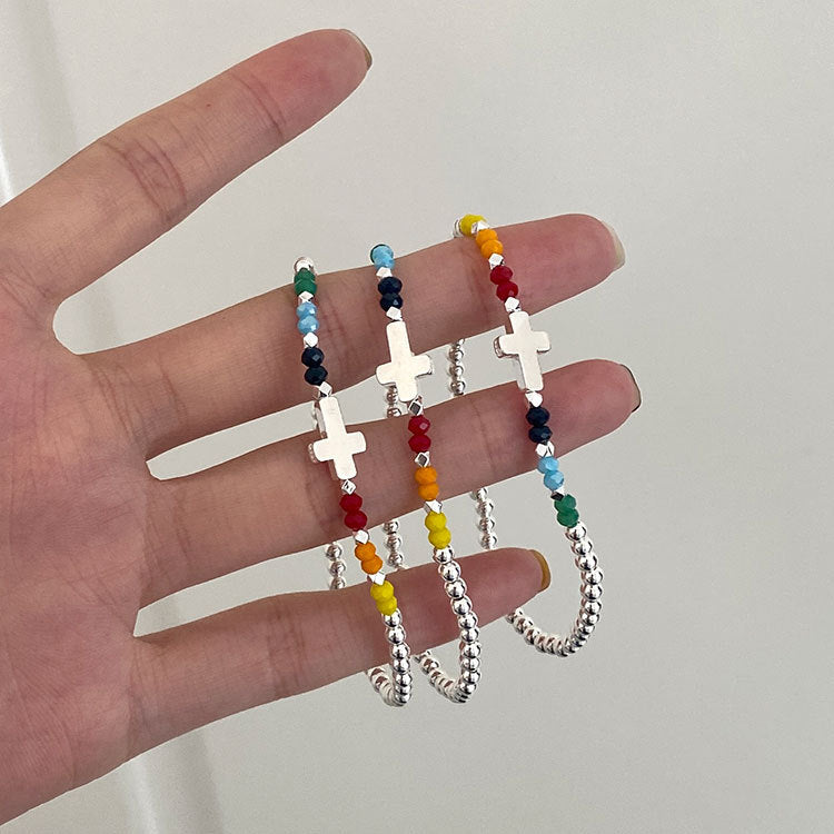 Faith Cross Bracelet – Rainbow Beaded