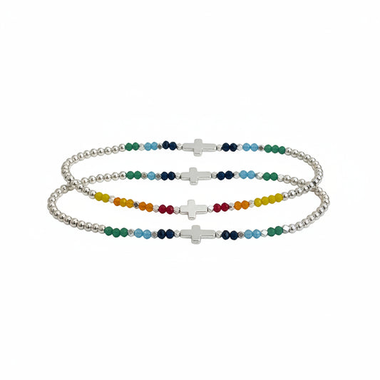 Faith Cross Bracelet – Rainbow Beaded