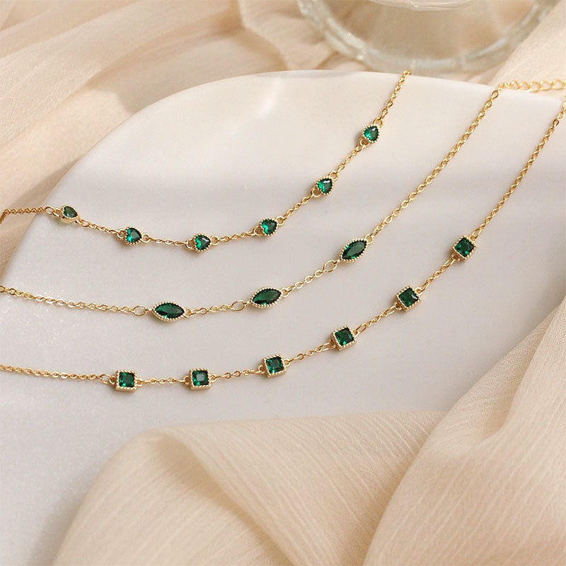 S925 Silver 14K Gold Plated Emerald Zirconia Bracelet