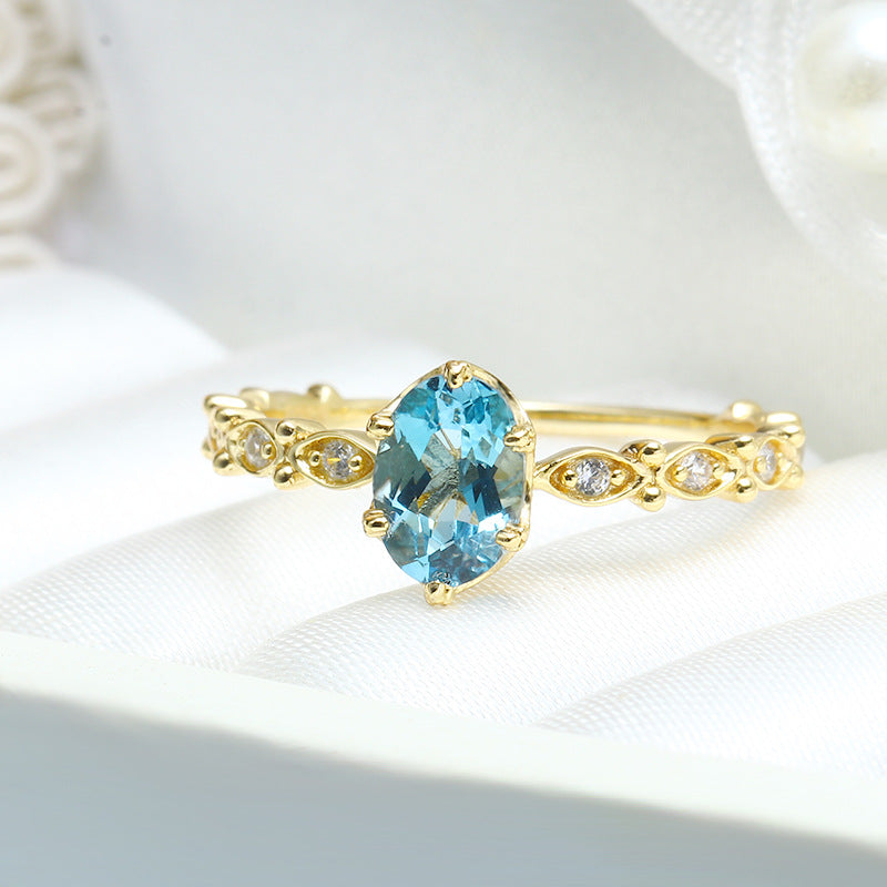 Vintage S925 Silver London Blue Topaz Marquise Ring