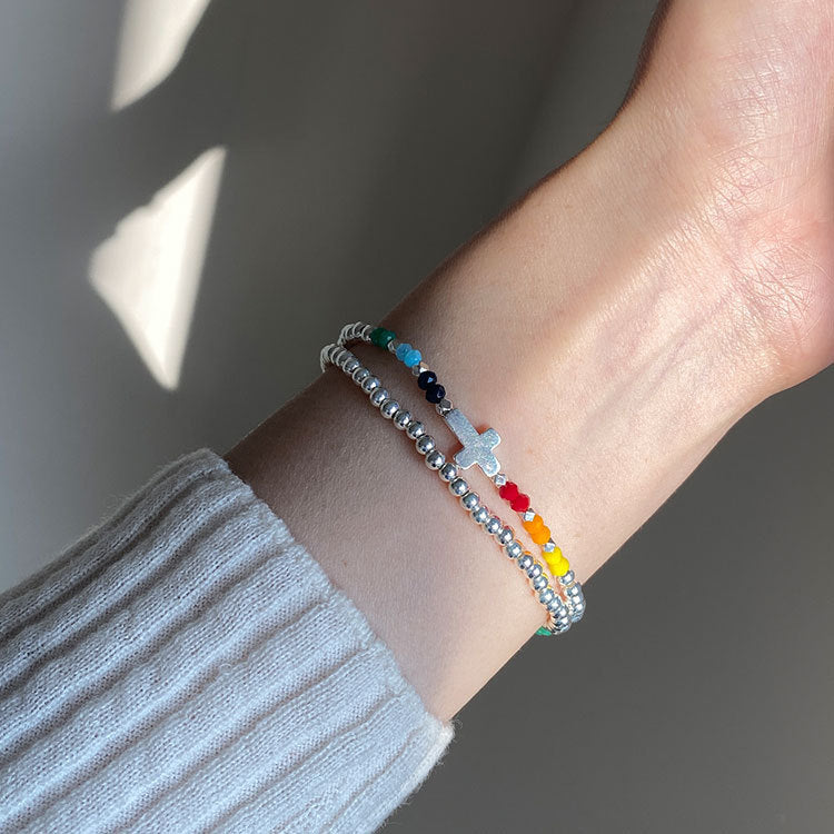 Faith Cross Bracelet – Rainbow Beaded