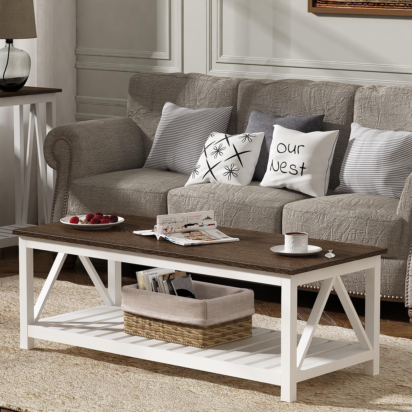 Farmhouse Coffee Table Rustic with Shelf