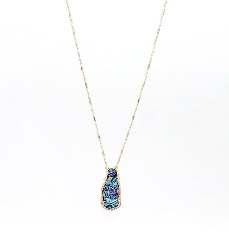 Elegant Long Necklace with Turquoise and Abalone Inlay