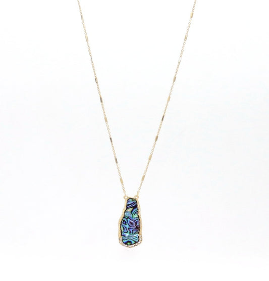 Elegant Long Necklace with Turquoise and Abalone Inlay