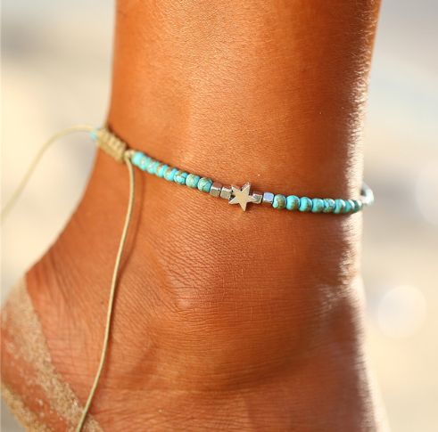 Bohemian Vintage Star Turquoise Anklet with Beads