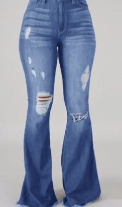 High-Rise Distressed Flare Jeans
