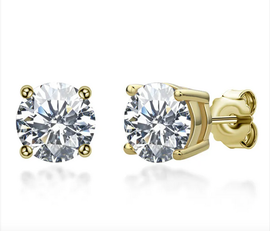 Moissanite S925 Hearts & Arrows Round Stud Earrings — 18K Gold-Plated