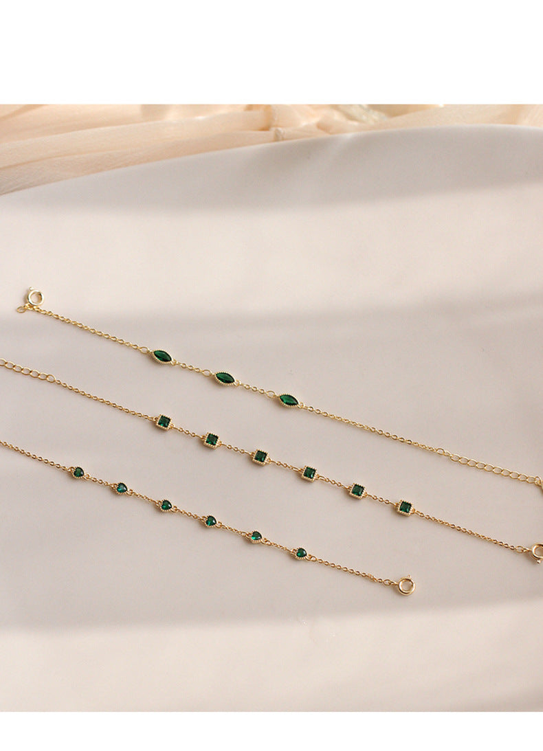 S925 Silver 14K Gold Plated Emerald Zirconia Bracelet