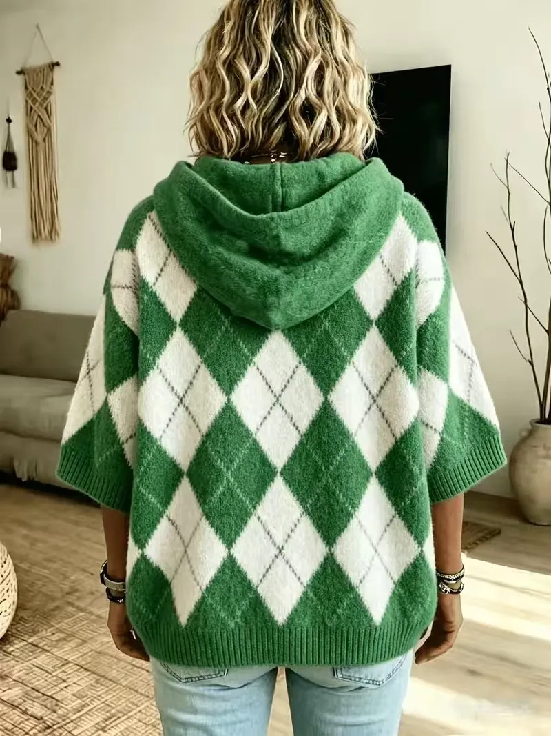Marigold Argyle Hooded Knit Sweater