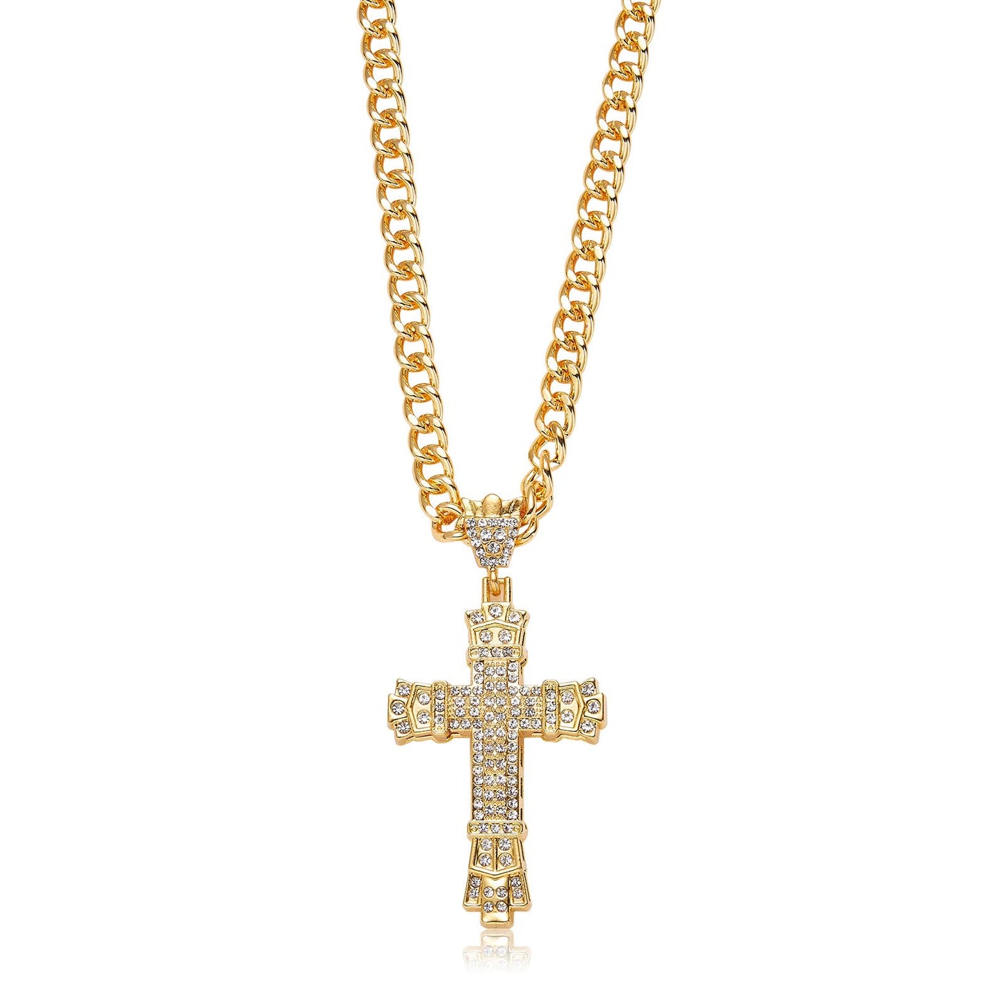 Cuban Link Chain Necklace with CZ Cross Pendant