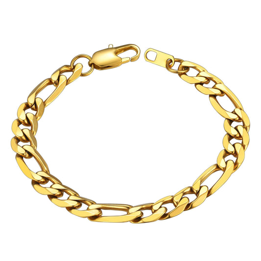 18K Gold Plated Figaro Chain Bracelet – Unisex, Stainless Steel