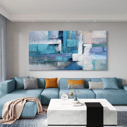 AJAZIKO Blue Abstract Canvas Wall Art - Modern Wall Decor Living Room Wall Art Bedroom and Office Decor Artwork for Wall DecorPictures for Living Room