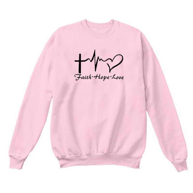 Faith Hope Love Long Sleeve Sweatshirt – Heartbeat Graphic Pullover in 5 Colors
