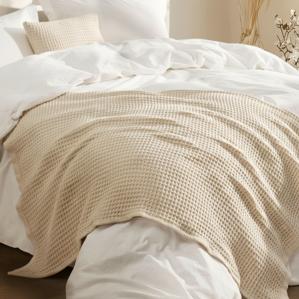 5-Piece Cotton Comforter Set – King Size with Waffle Throw Blanket