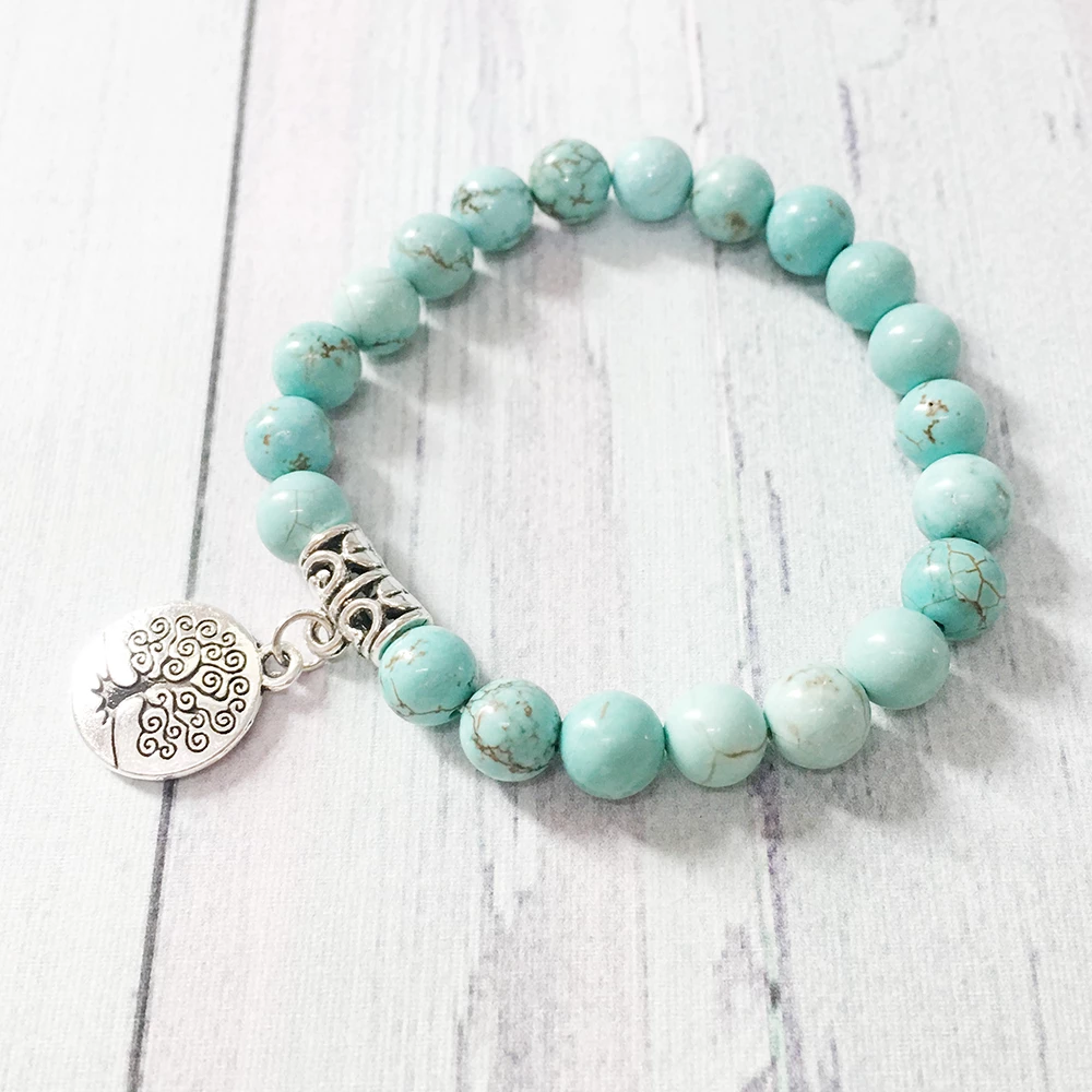 8mm Blue Turquoise Beaded Bracelet