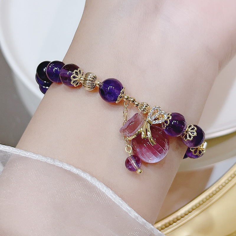 Vintage Beaded Amethyst Charm Bracelet