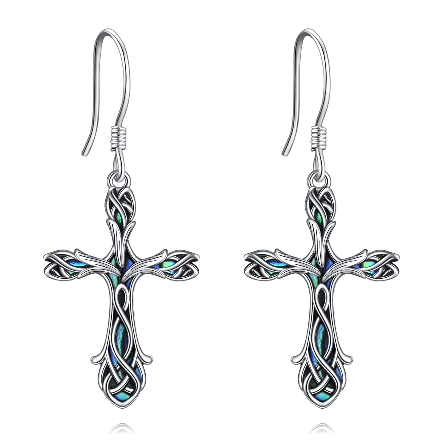 Celtic Knot Tulip Cross Dangle Earrings – 925 Sterling Silver