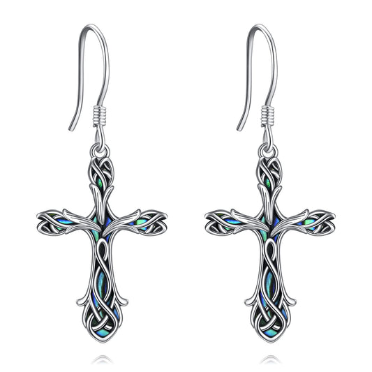 Celtic Knot Tulip Cross Dangle Earrings – 925 Sterling Silver