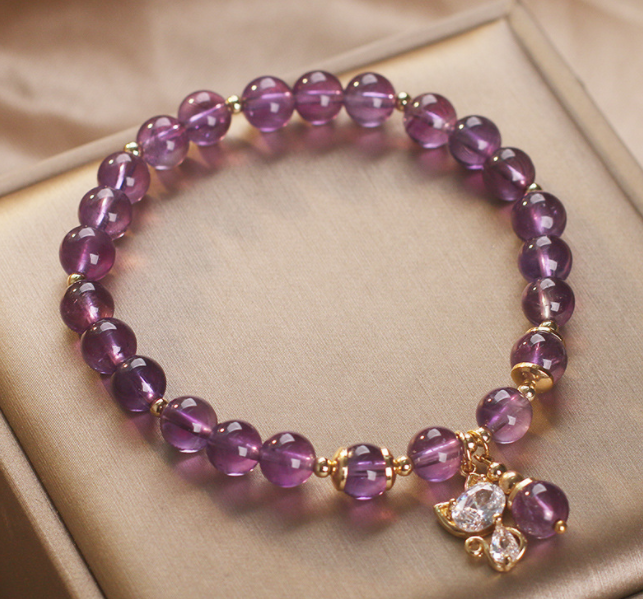 Amethyst Cat Charm Bracelet for Women