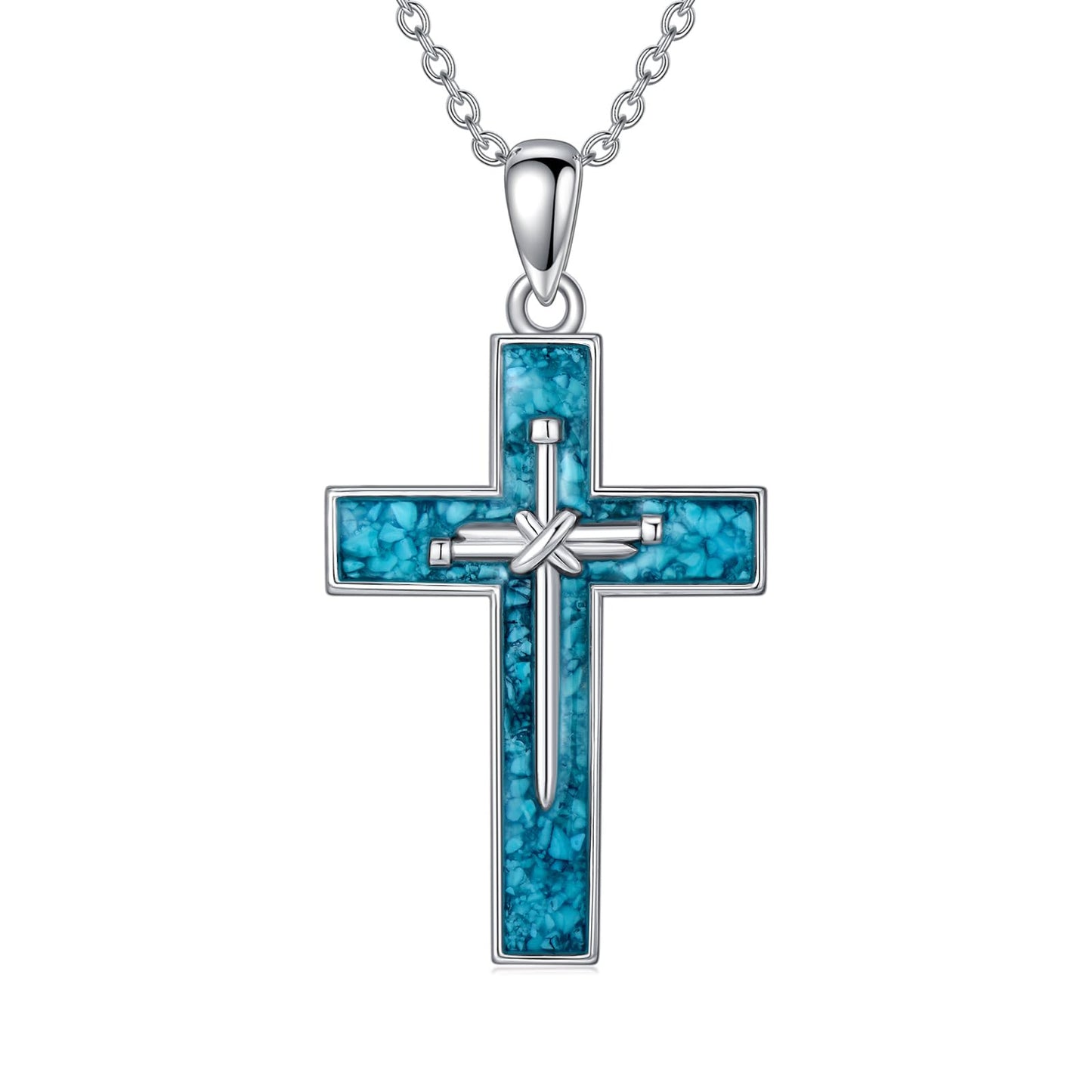 Turquoise Cross Pendant Necklace – Sterling Silver
