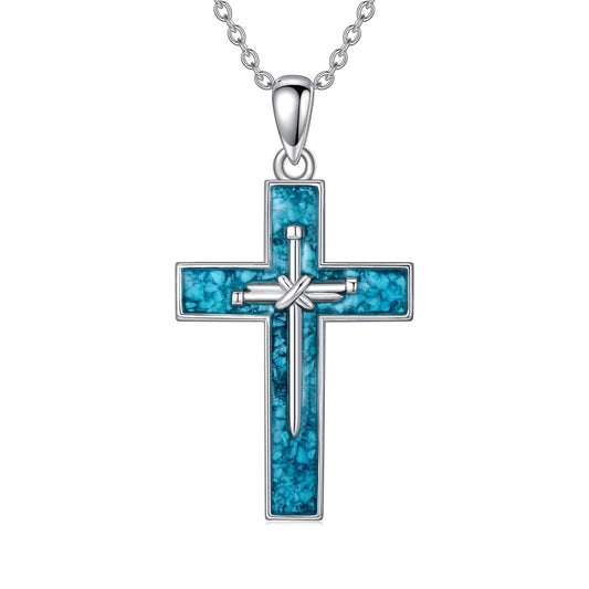 Turquoise Cross Pendant Necklace – Sterling Silver