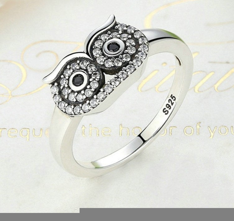 925 Sterling Silver Geometric Owl Ring