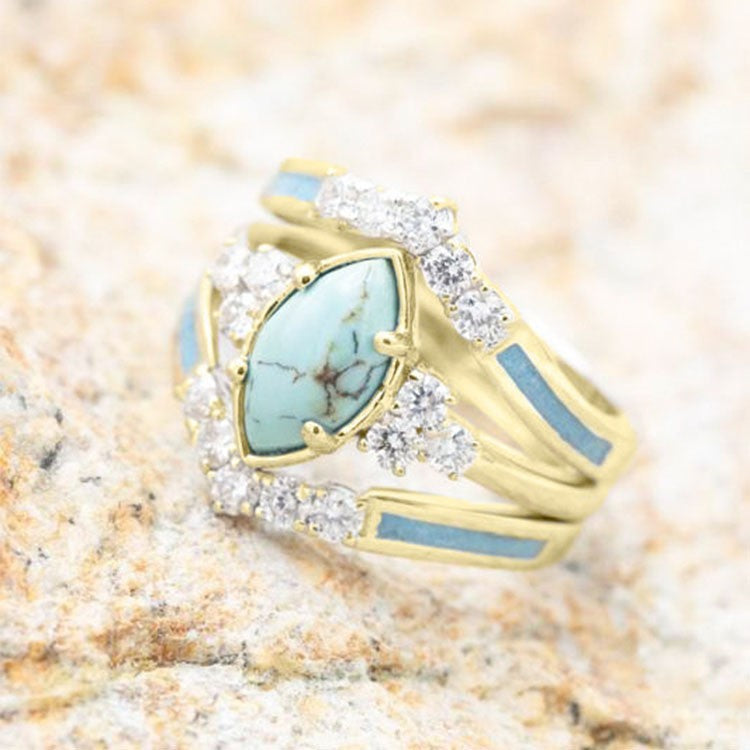 18K Gold Plated Multilayer Turquoise Rings Set (3 Pcs)