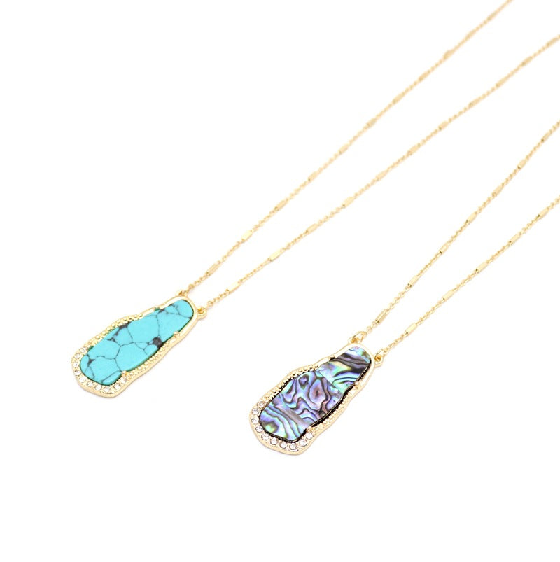 Elegant Long Necklace with Turquoise and Abalone Inlay