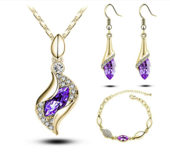 Crystal Earrings, Necklace, and Bracelet Three-Piece Set