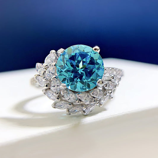 S925 Silver Round Rhinestone Ring – Navy & Sapphire Blue
