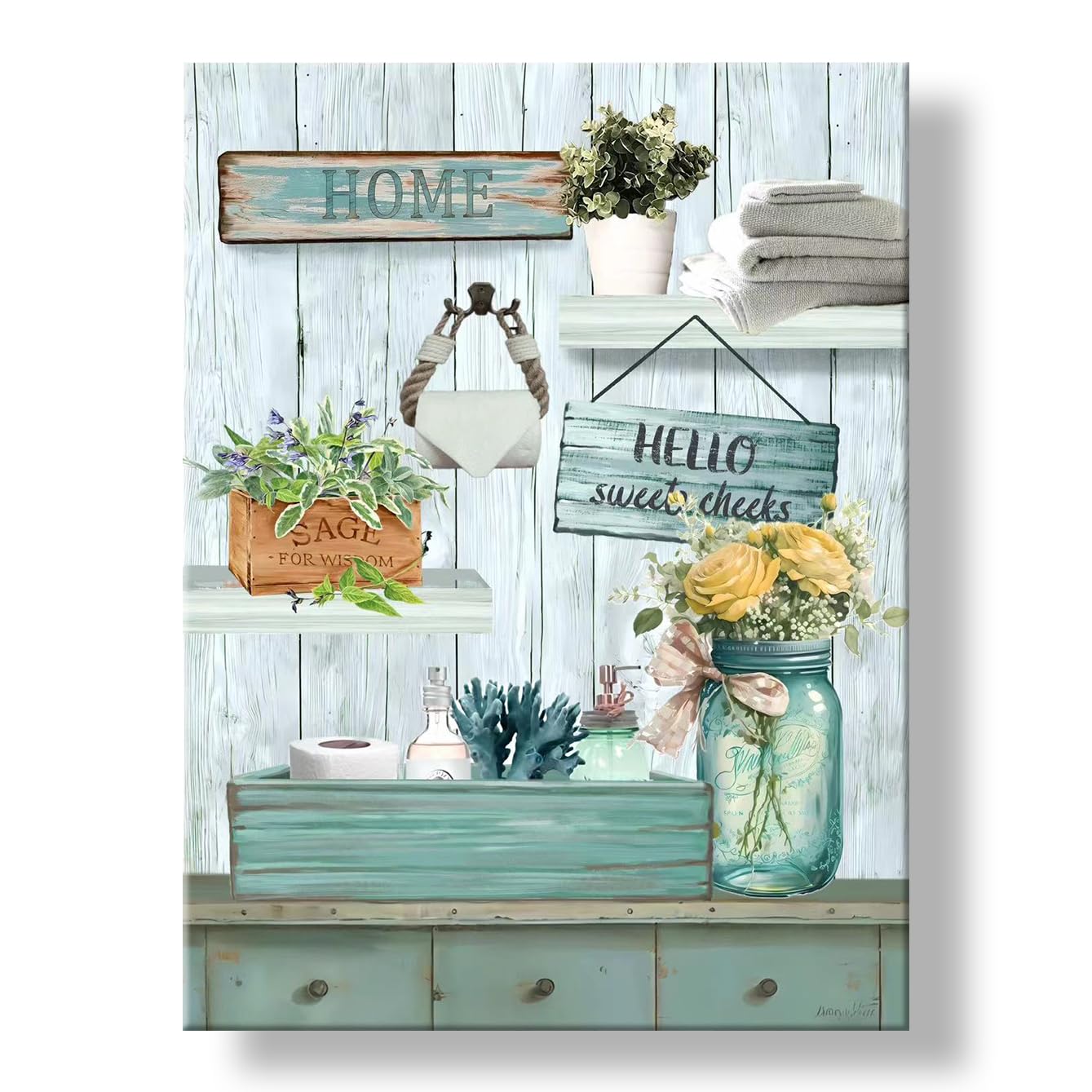 Blue Bathroom Wall Art – Turquoise Sea Canvas Print, Ready to Hang