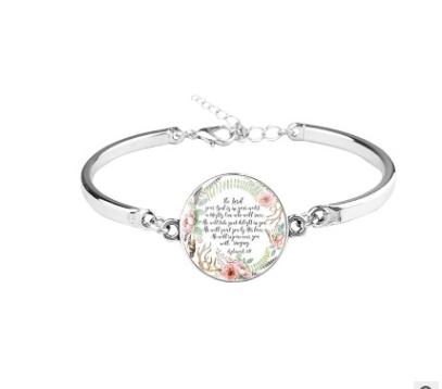Patterned Bible Bracelet with Gemstones and Chain