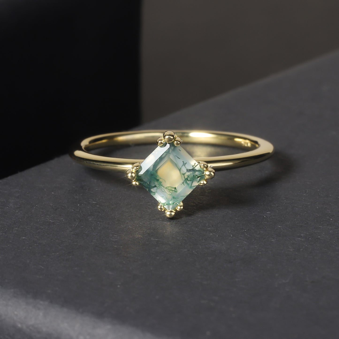 925 Sterling Silver Moss Agate CZ Ring