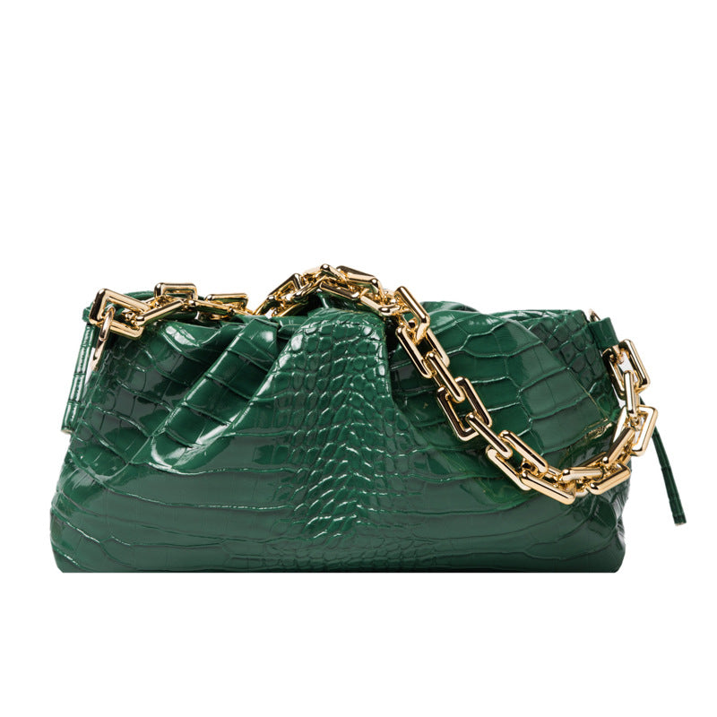 Trendy Women's Crocodile Texture Cloud Bag with Chain