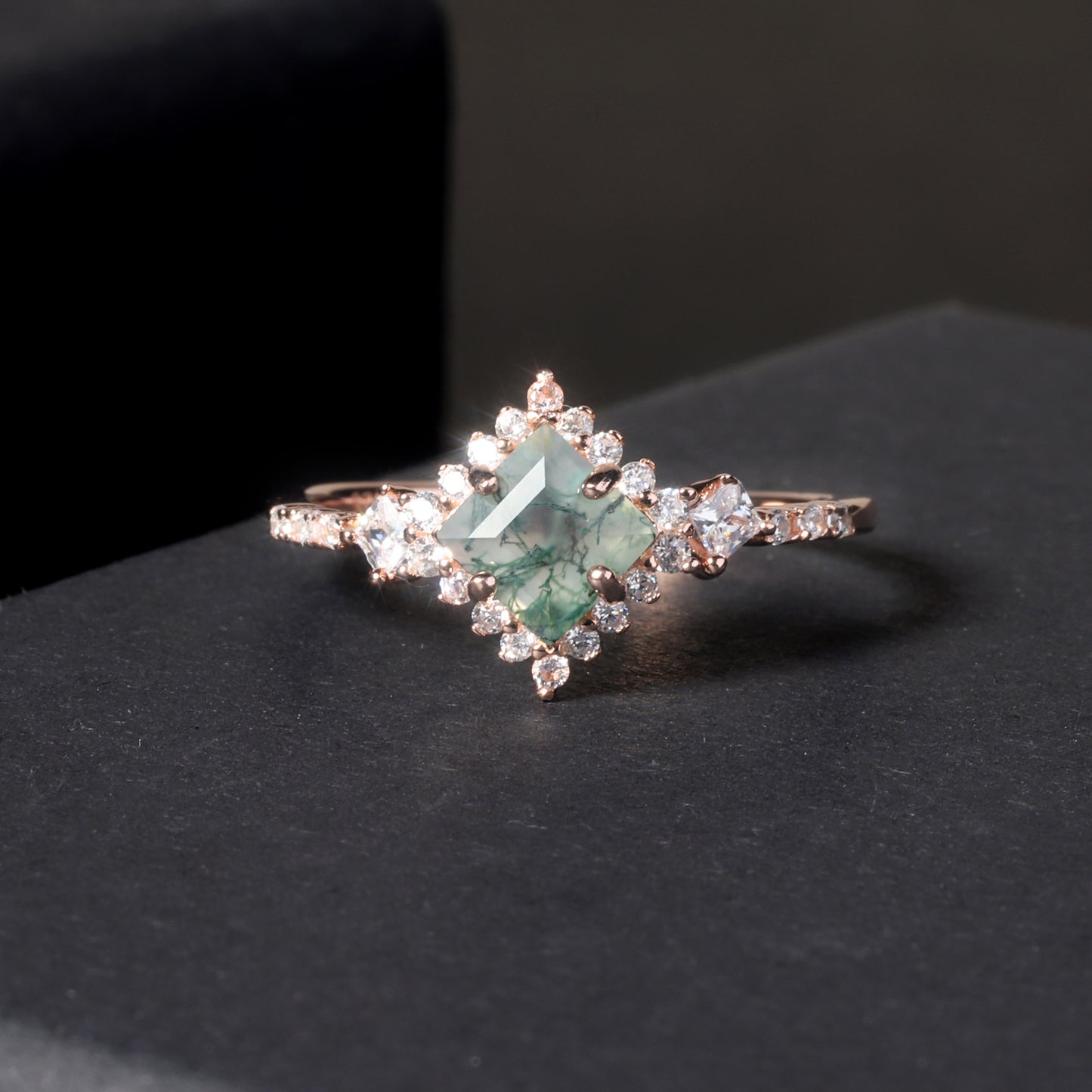 925 Sterling Silver Moss Agate CZ Ring
